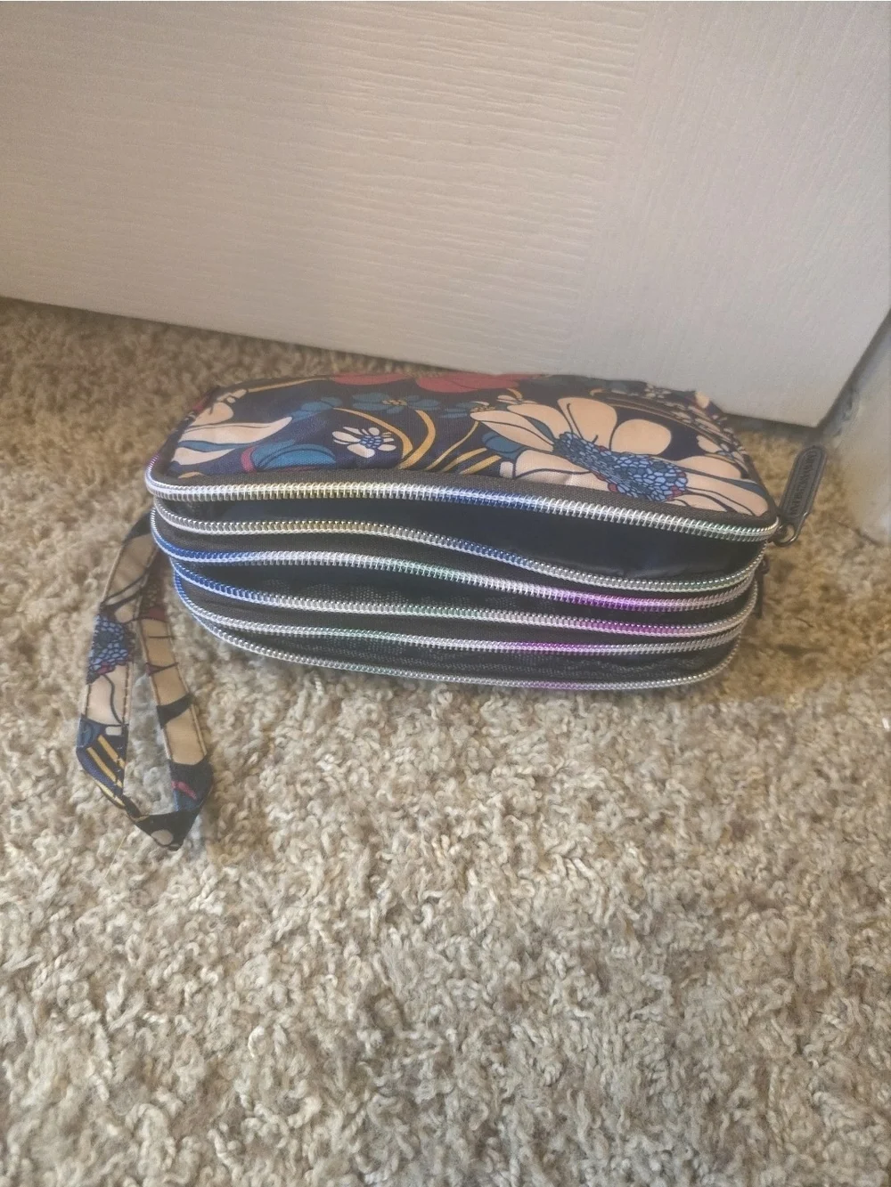 Floral Wristlet Clutch in Navy with Pink and White Flowers-NWOT!